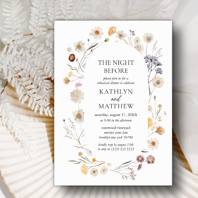 Invitación Flor silvestre Boho Floral moderna la noche anteri (Subido por el creador)