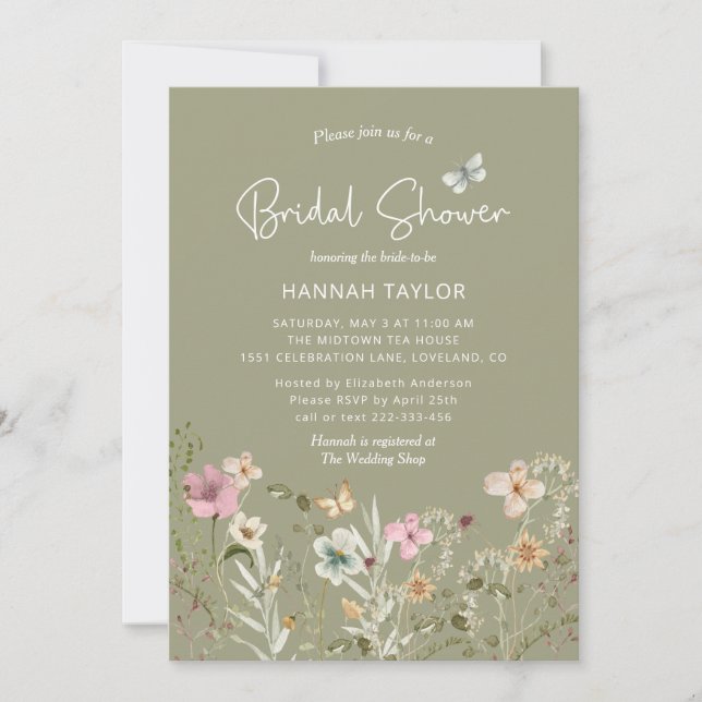 Invitación Flor silvestre Boho Floral Sage Green Bridal Showe (Anverso)