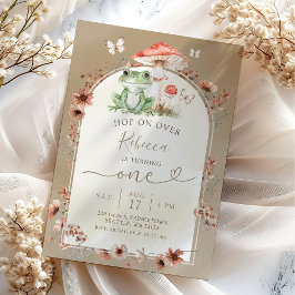 Invitación Flor silvestre Boho Frog and Mushroom Birthday