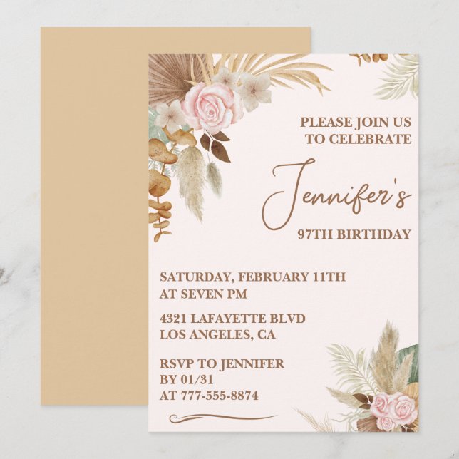 Invitación Flor silvestre Boho Groovy Whimsy cumpleaños 97 (Anverso / Reverso)