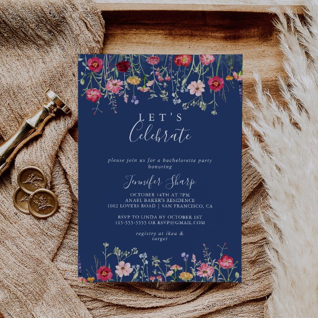 Invitación Flor silvestre Boho Multicolor Celebremos a Fiesta (Subido por el creador)