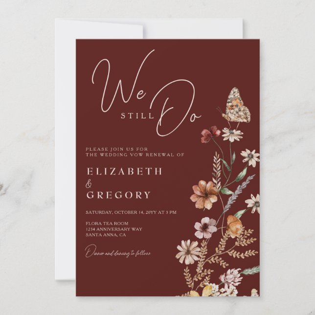 Invitación Flor silvestre Boho todavía prometemos renovación (Anverso)