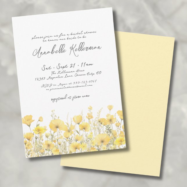 Invitación Flor silvestre botánica ducha de novia floral amar (Botanical Wildflower Yellow Floral Bridal Shower Invitation)