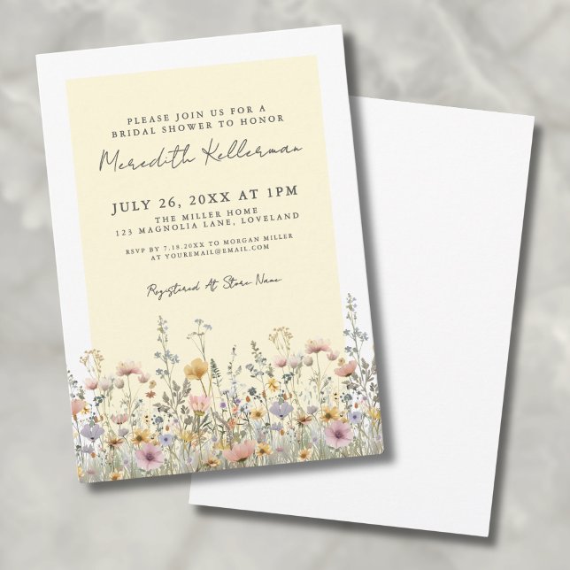 Invitación Flor silvestre botánica ducha de novia floral amar (Botanical Wildflower Yellow Floral Bridal Shower Invitation )