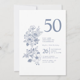Invitación Flor silvestre botánica Dusty Blue 50 cumpleaños