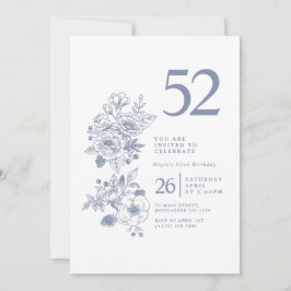 Invitación Flor silvestre botánica Dusty Blue 52º cumpleaños
