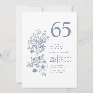 Invitación Flor silvestre botánica Dusty Blue 65º cumpleaños