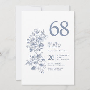 Invitación Flor silvestre botánica Dusty Blue 68º cumpleaños