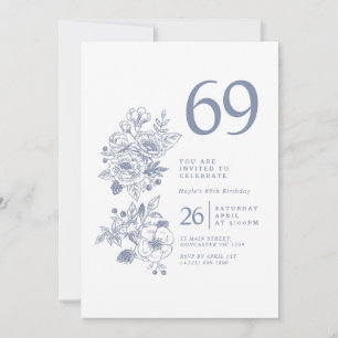 Invitación Flor silvestre botánica Dusty Blue 69º cumpleaños
