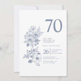 Invitación Flor silvestre botánica Dusty Blue 70 cumpleaños