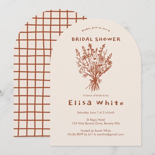 Invitación Flor silvestre Bouquet Arco Rústico Ducha Whimsica (Anverso / Reverso)