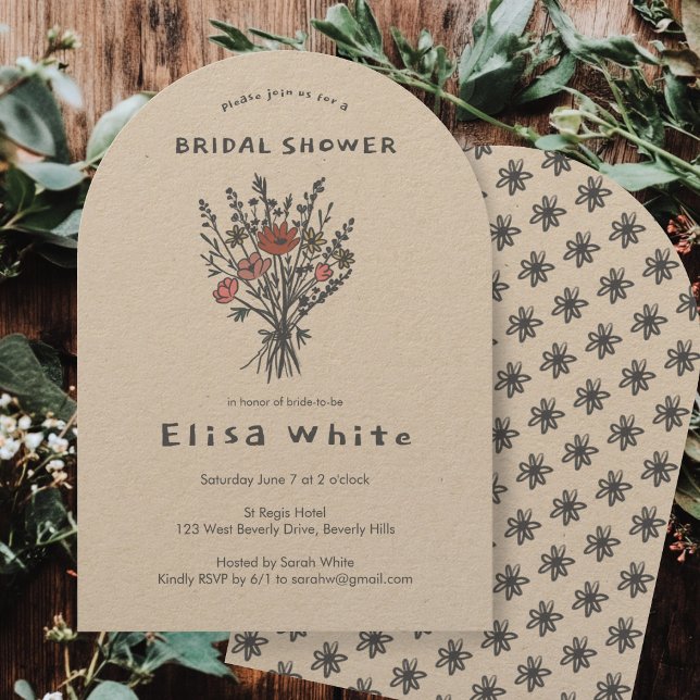 Invitación Flor silvestre Bouquet Arco Rústico Ducha Whimsica (Wildflower Bouquet Rustic Arch Whimsical Shower Invitation
)