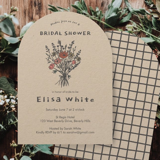 Invitación Flor silvestre Bouquet Arco Rústico Ducha Whimsica (Wildflower Bouquet Rustic Arch Whimsical Shower Invitation
)