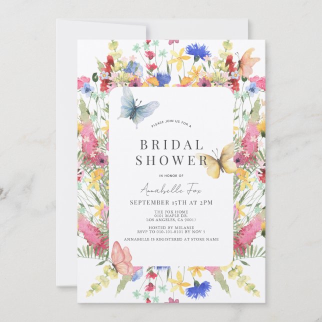 Invitación Flor silvestre Bouquet & Butterfly Bridal Shower (Anverso)