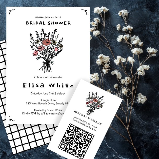 Invitación Flor silvestre Bouquet Rustic Whimsical Bridal Sho (Wildflower Bouquet Rustic Whimsical Bridal Shower Invitation
)