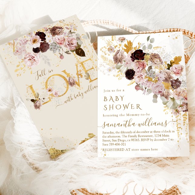 Invitación Flor silvestre caída elegante bebé de oro ducha (Subido por el creador)