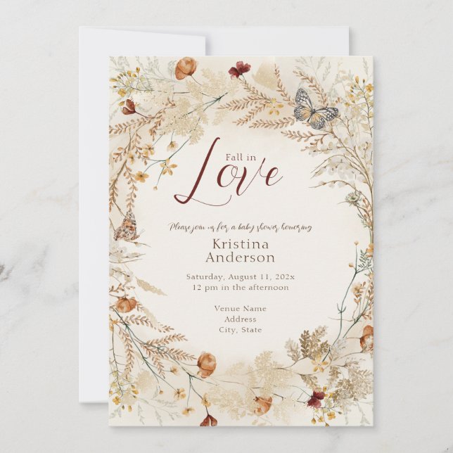 Invitación Flor silvestre caída en un solo Baby Shower (Anverso)