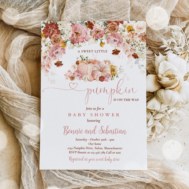Invitación Flor silvestre caída Floral Rusmpkin Baby Shower (Subido por el creador)