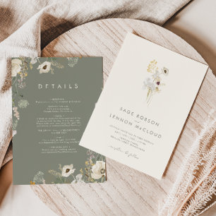 Invitación Flor silvestre caprichosa   Ivory All In One