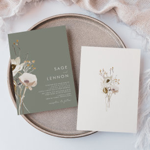 Invitación Flor silvestre caprichosa   Sage Green Boda