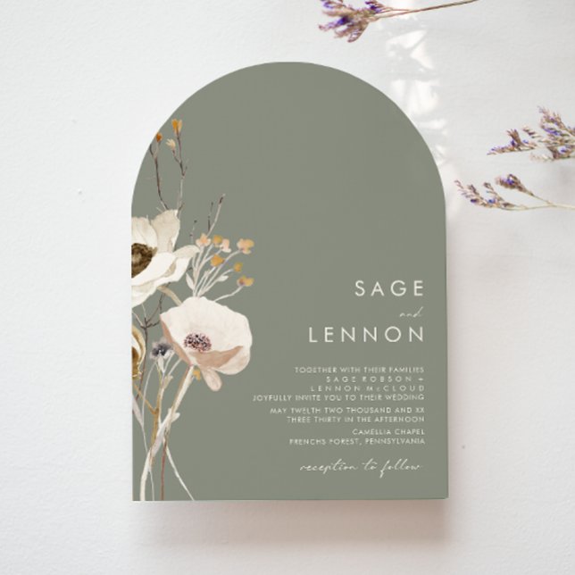Invitación Flor silvestre caprichosa | Sage Green Boda Arch (Subido por el creador)