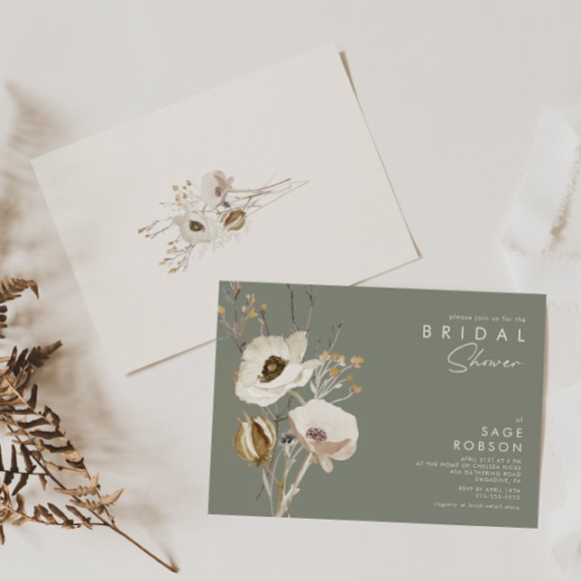 Invitación Flor silvestre caprichosa | Sage Green Bridal Show (Subido por el creador)