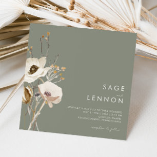 Invitación Flor silvestre caprichosa   Sage Green Square Boda