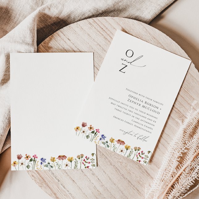 Invitación Flor silvestre colorida | Boda de monograma (Subido por el creador)