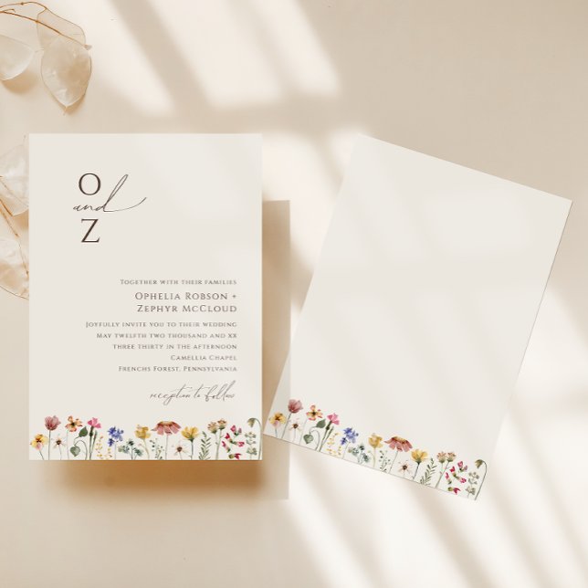 Invitación Flor silvestre colorida | Boda de monograma beige (Subido por el creador)