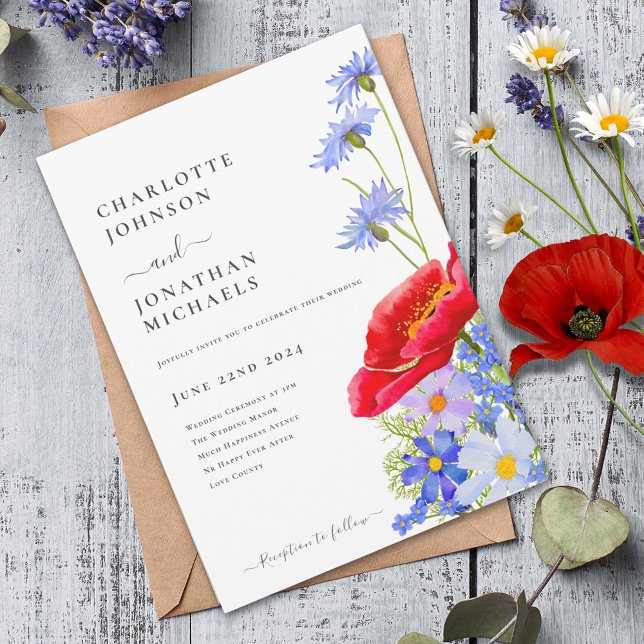Invitación Flor silvestre colorida moderna (Modern colorful wildflower wedding invitation )