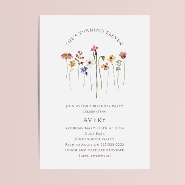 Invitación Flor silvestre colorida Undécimo cumpleaños (Subido por el creador)