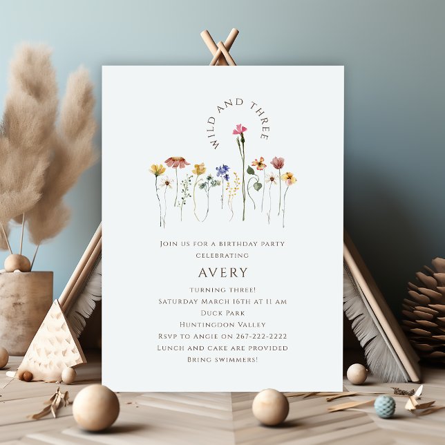Invitación Flor silvestre colorida y fiesta de cumpleaños tre (Subido por el creador)