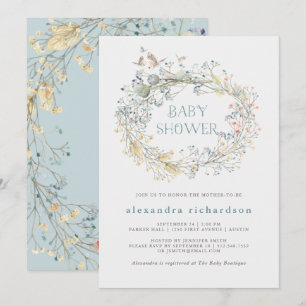 Invitación Flor silvestre con mariposa  Baby Shower