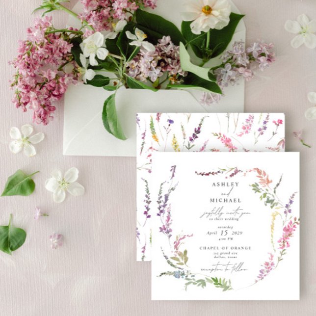 Invitación Flor silvestre cuadrada acuarela Floral Boda moder (Subido por el creador)