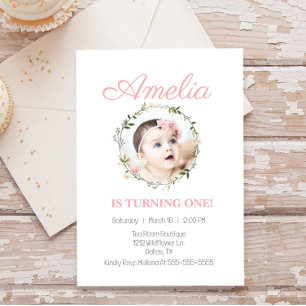 Invitación Flor silvestre Dainty Pink Flower Photo Baby