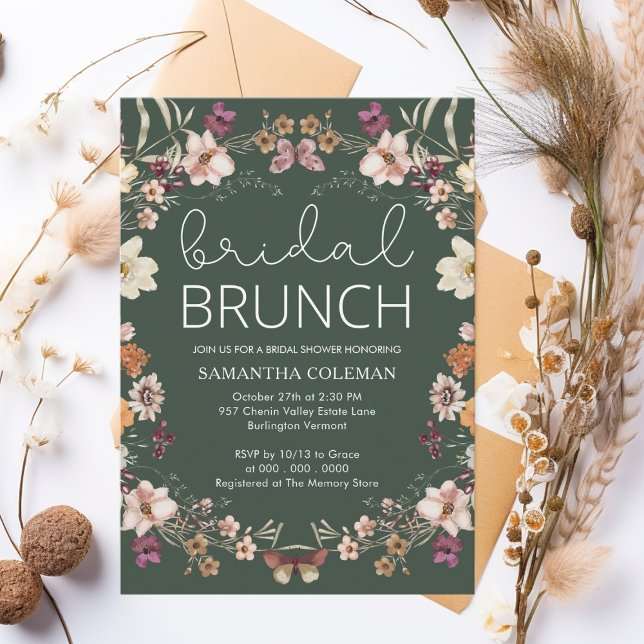 Invitación Flor silvestre Dark Green Bridal Brunch Bridal Sho (Subido por el creador)