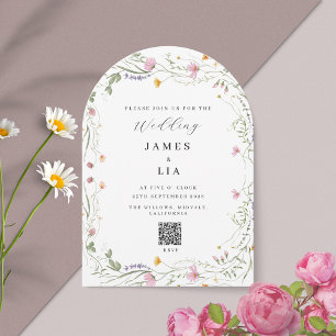 Invitación Flor silvestre de arco ruso+ boda de código QR RSV