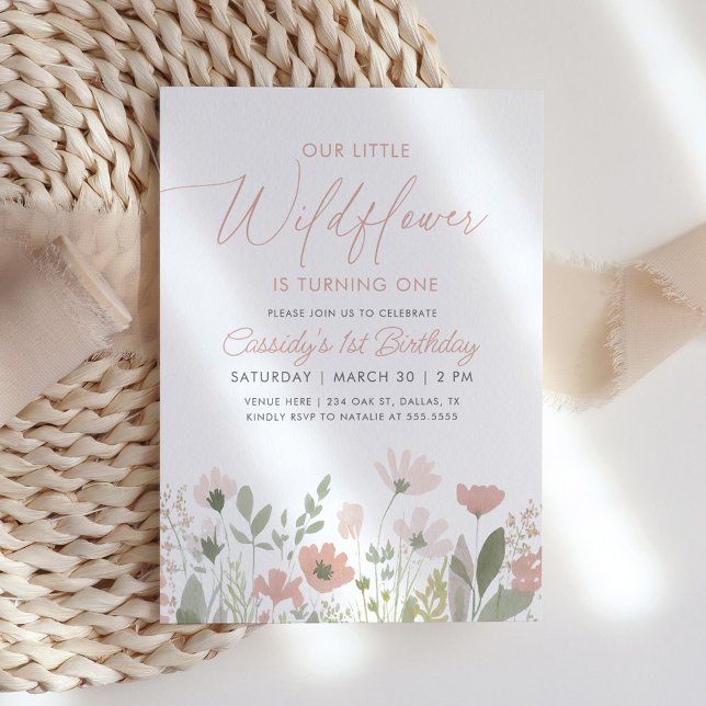 Invitación Flor silvestre de Boho rosa primer cumpleaños (Subido por el creador)