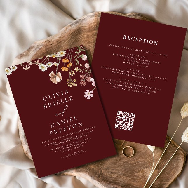 Invitación Flor silvestre de Borgoña en un Boda de código QR (Subido por el creador)
