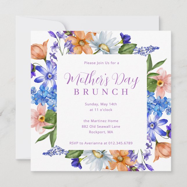 Invitación Flor silvestre de Brunch del Día de la Madre (Anverso)