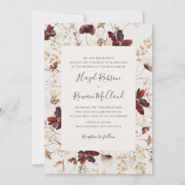 Invitación Flor silvestre de cobre de Borgoña | Beige Tradici