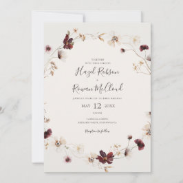 Invitación Flor silvestre de cobre de Borgoña | Boda Beige-Ca