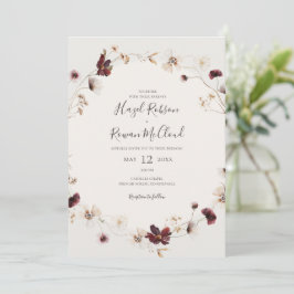 Invitación Flor silvestre de cobre de Borgoña | Boda Beige-Ca