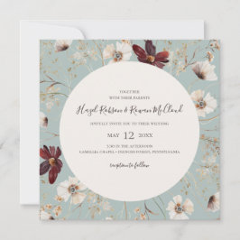 Invitación Flor silvestre de cobre de Borgoña | Boda cuadrado