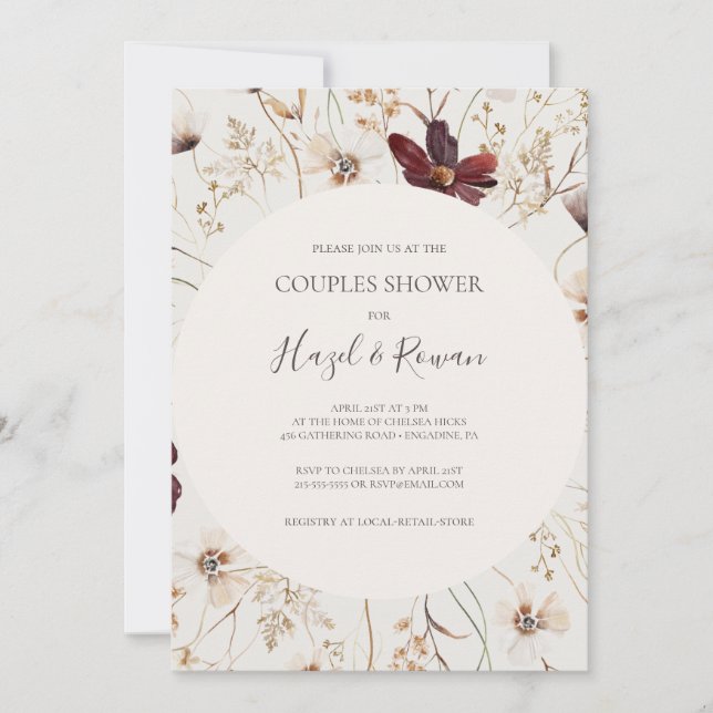 Invitación Flor silvestre de cobre de Borgoña | Ducha De Pare (Anverso)