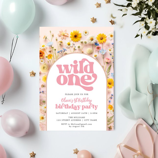 Invitación Flor silvestre de cumpleaños 1 Chica (Subido por el creador)