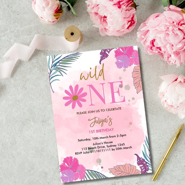 Invitación Flor silvestre de la hoja tropical de la niña prim (Subido por el creador)
