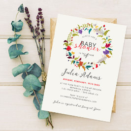 Invitación Flor silvestre de madera exótica Wreath Baby Showe