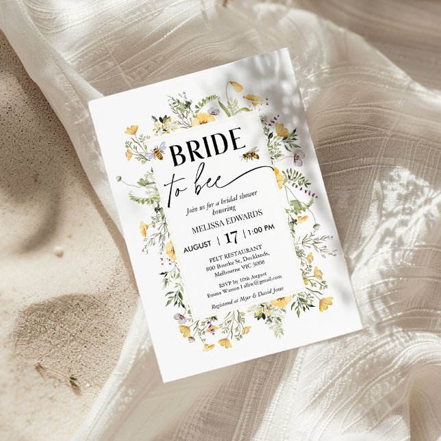 Invitación Flor Silvestre De Marco Amarillo Que Significa Ser (Bee Bridal Shower Invitation, Meant to Bee Bridal Shower Invite, Wildflowers Bees, Bee Themed Bridal)