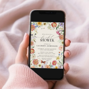 Invitación Flor silvestre de marco floral presionada ducha de